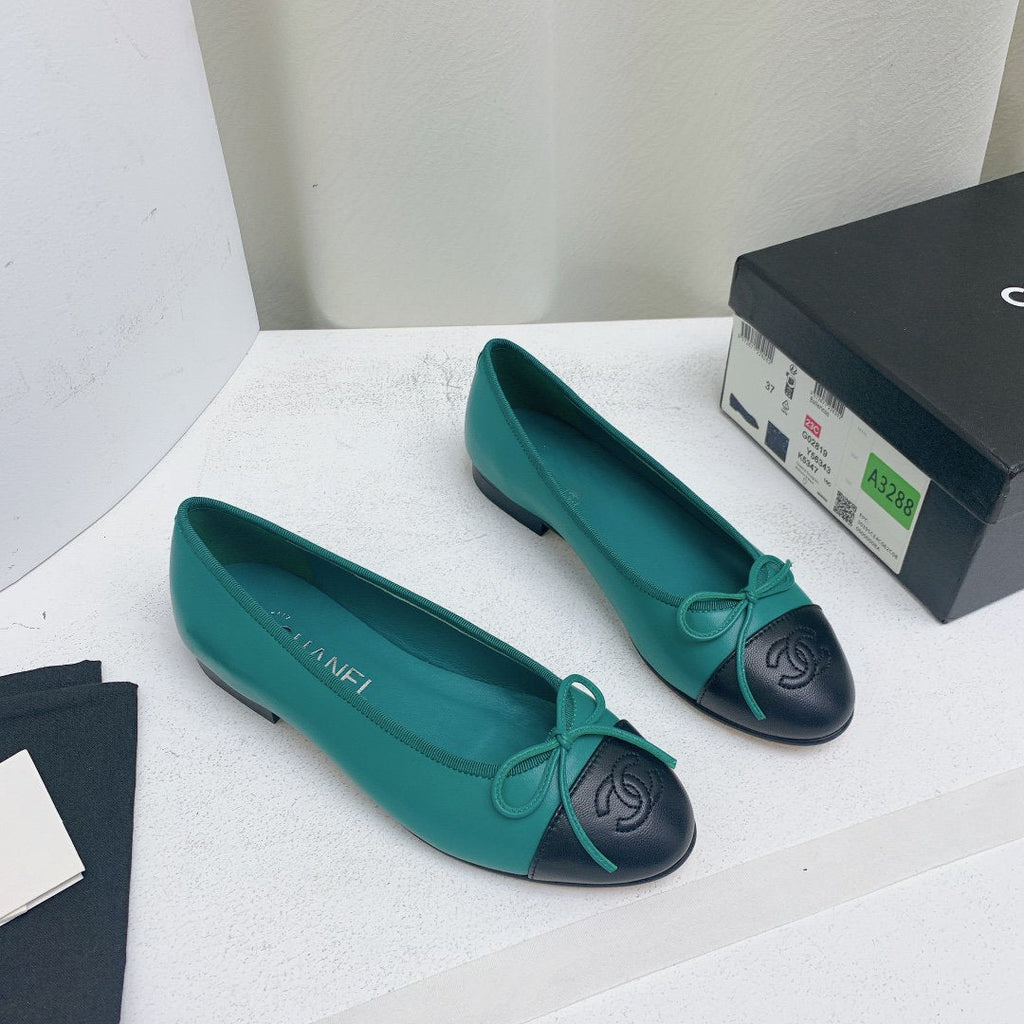 CHANEL ballet flat blue green black lambskin