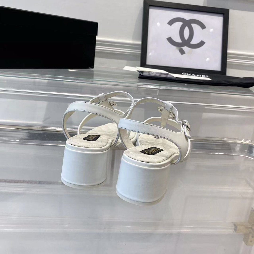 CHANEL sandals white quilted lambskin