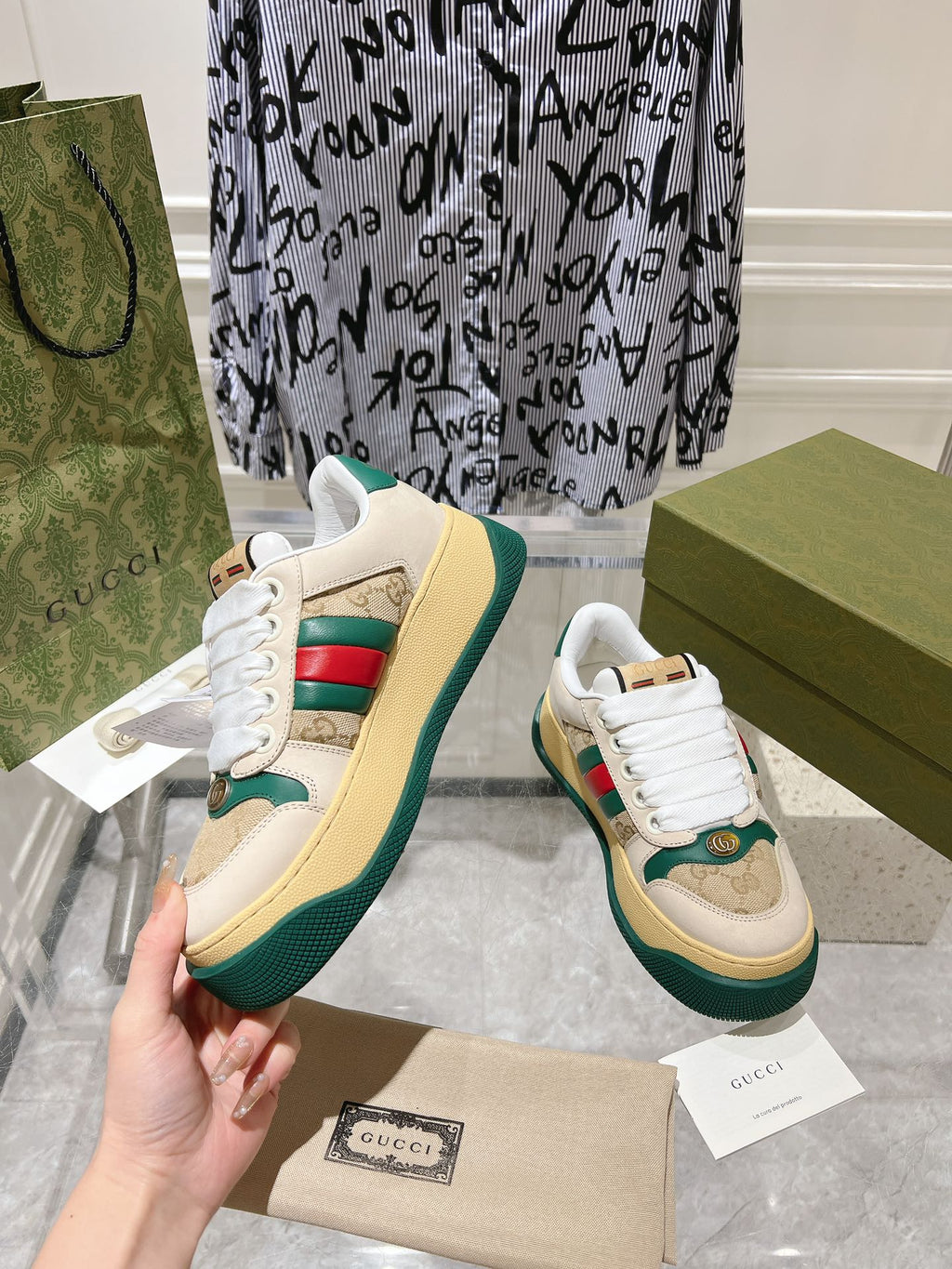 GUCCI SCREENER 50 SNEAKER LIGHT BROWN CALFSKIN