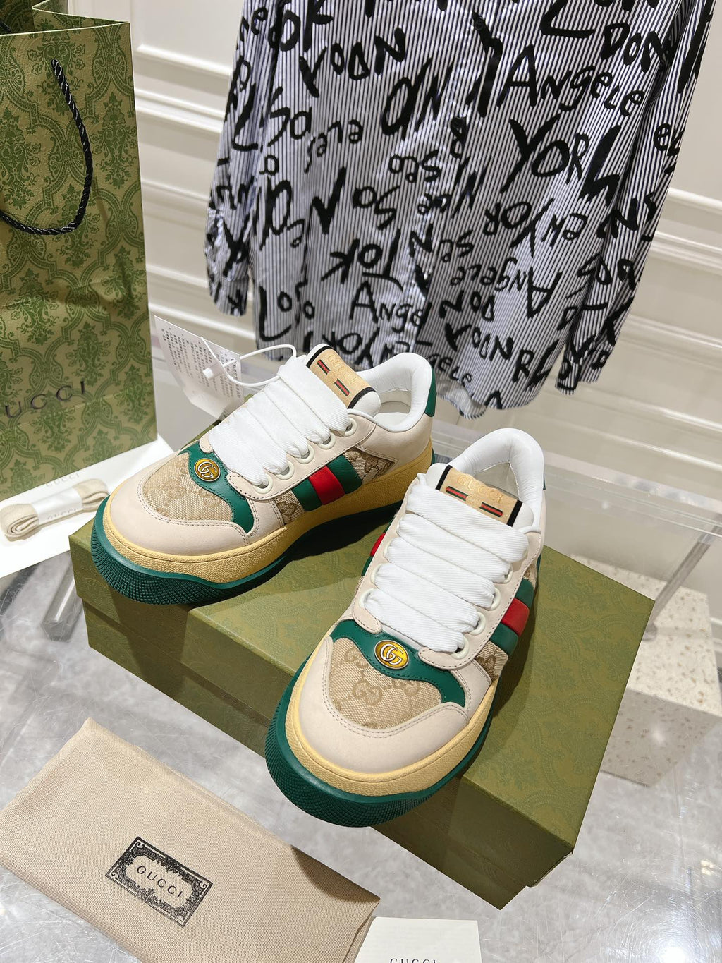 GUCCI SCREENER 50 SNEAKER LIGHT BROWN CALFSKIN