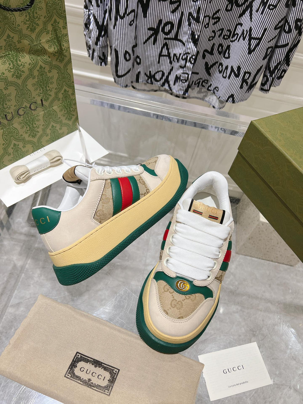 GUCCI SCREENER 50 SNEAKER LIGHT BROWN CALFSKIN