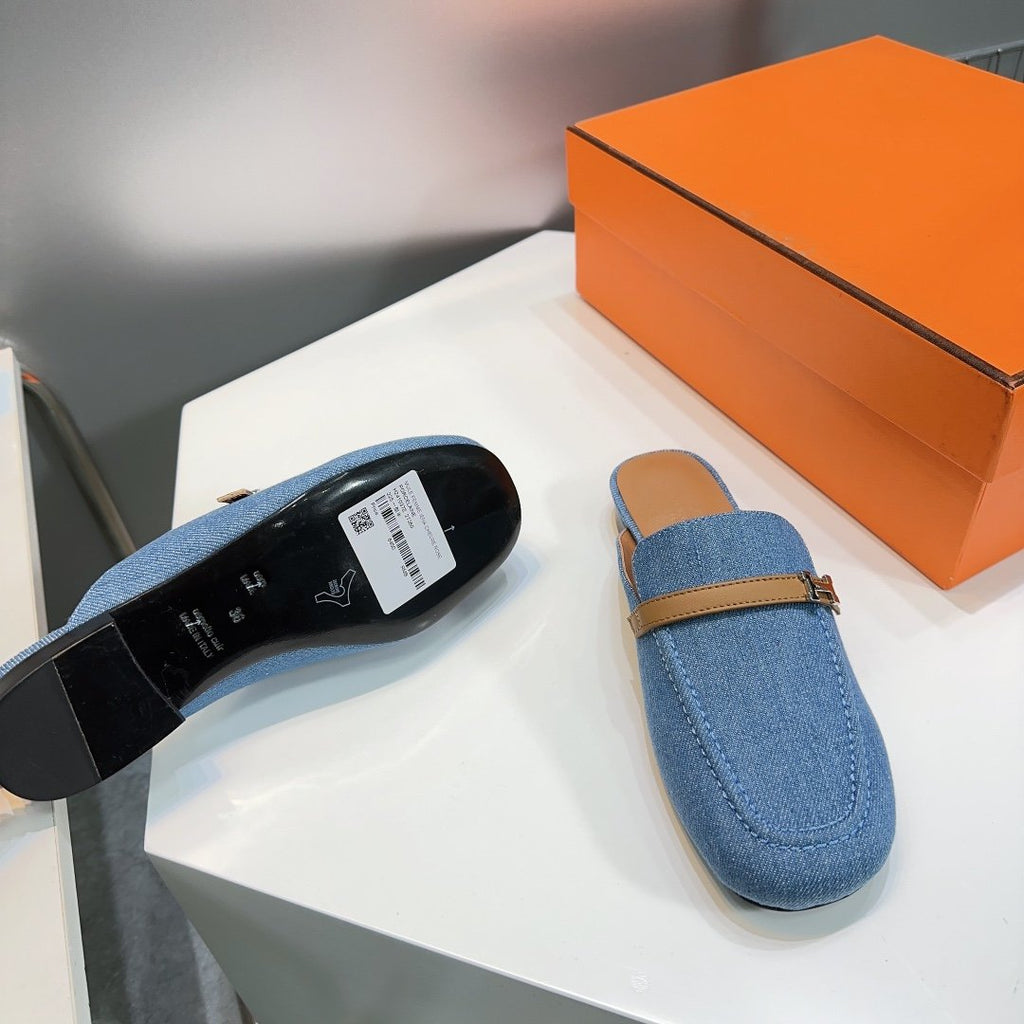 HERMES Lena Mule Blue Denim