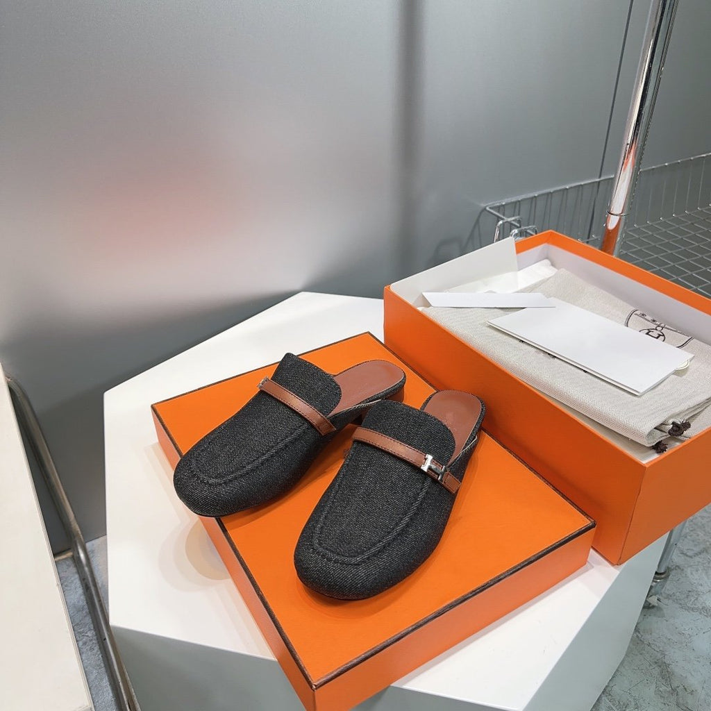 HERMES Lena Mule Black Denim