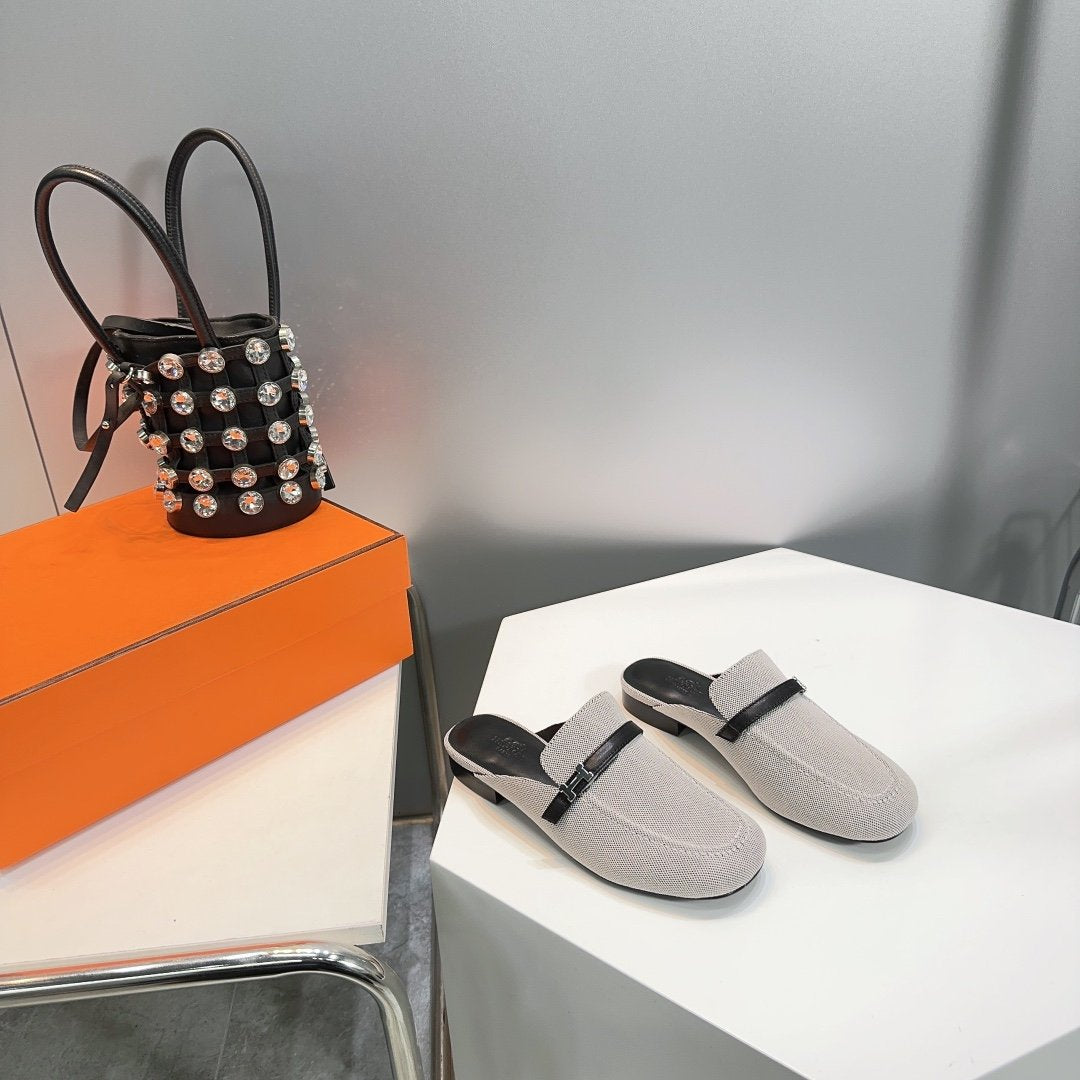 HERMES Lena Mule Gray Denim