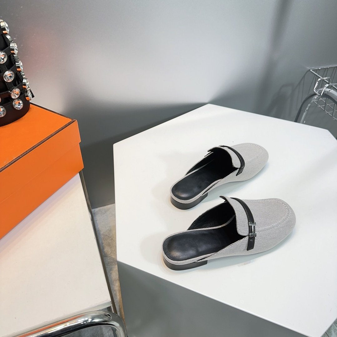 HERMES Lena Mule Gray Denim