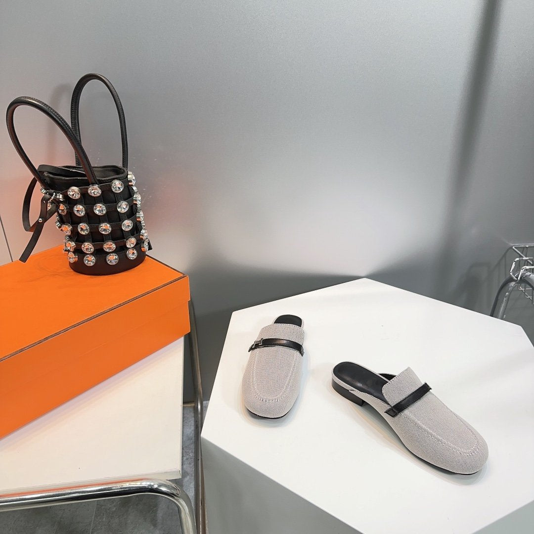 HERMES Lena Mule Gray Denim