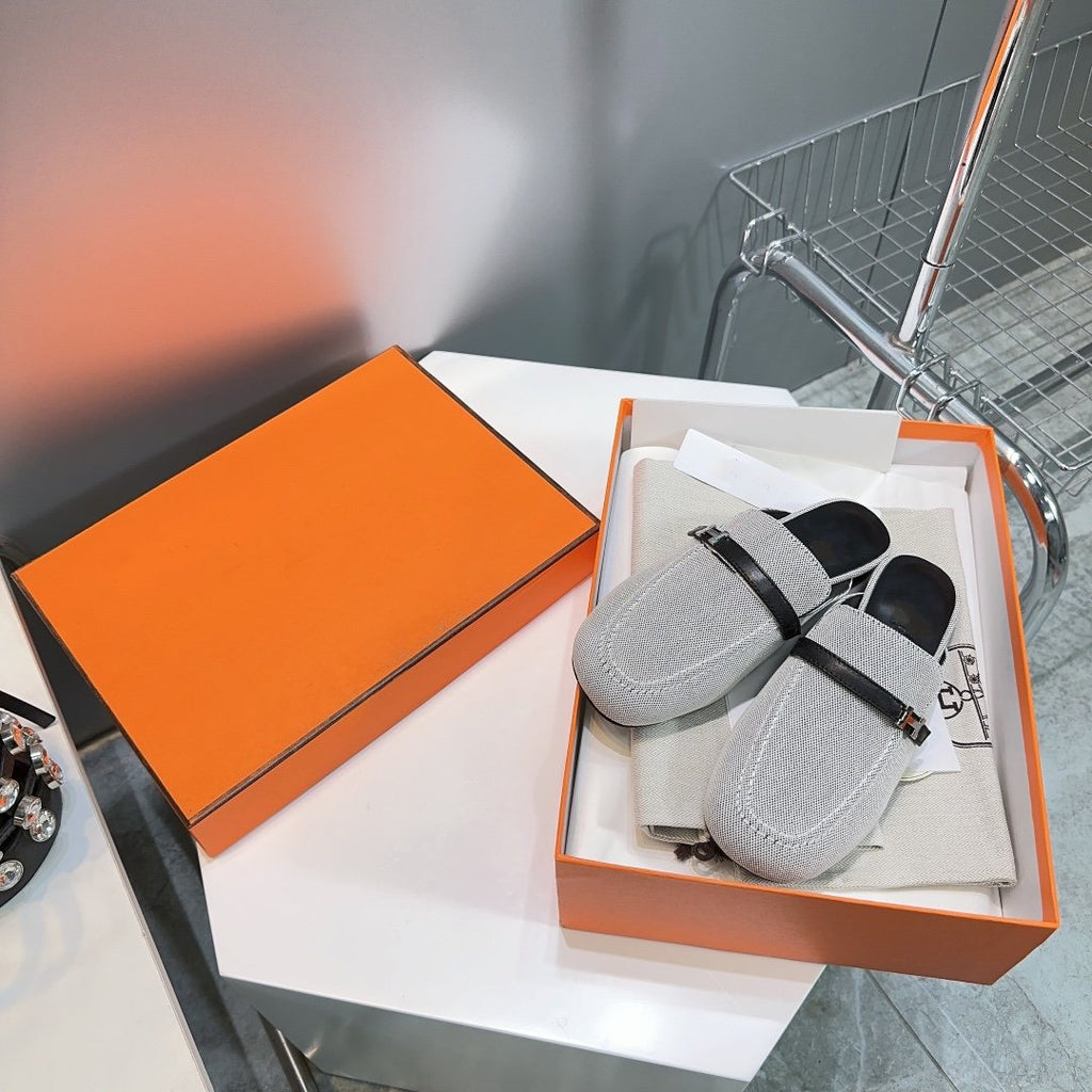 HERMES Lena Mule Gray Denim