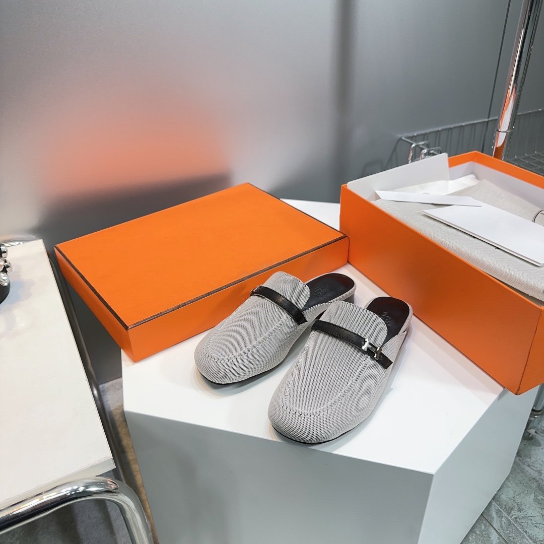 HERMES Lena Mule Gray Denim