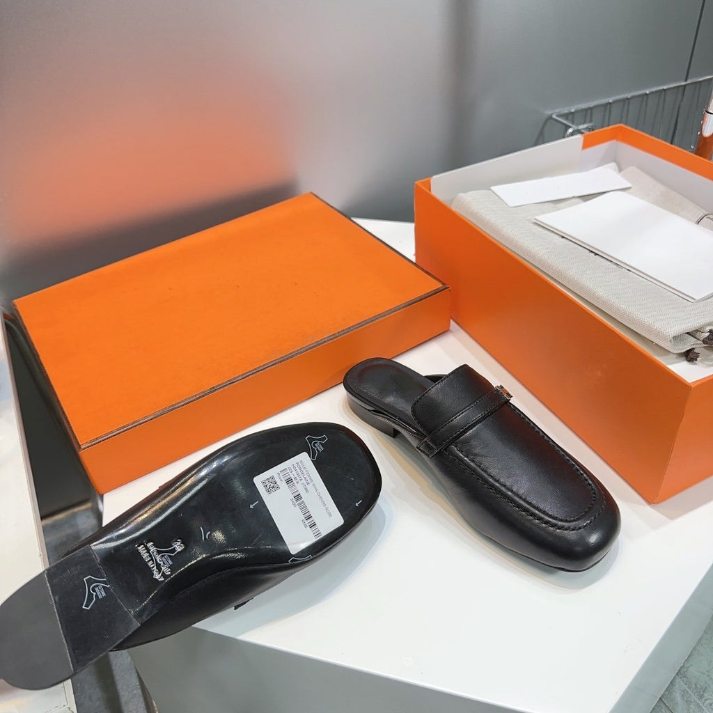 HERMES Lena Mule Black Leather