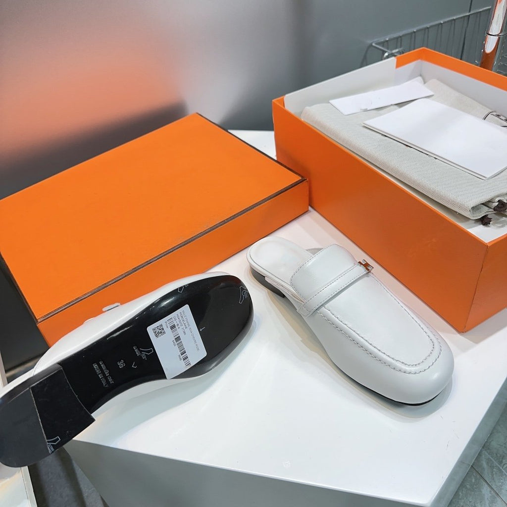 HERMES Lena Mule White Leather