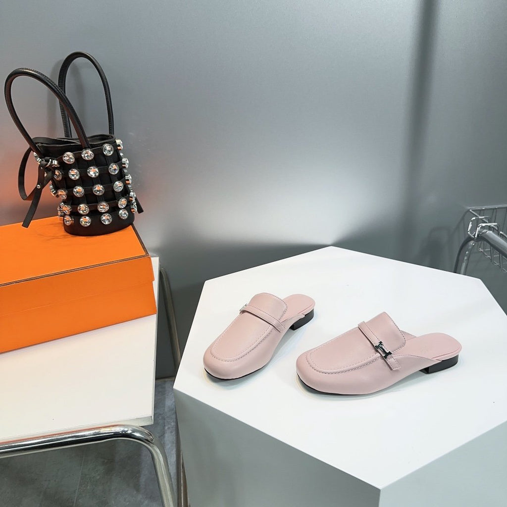 HERMES Lena Mule Pastel Pink Leather