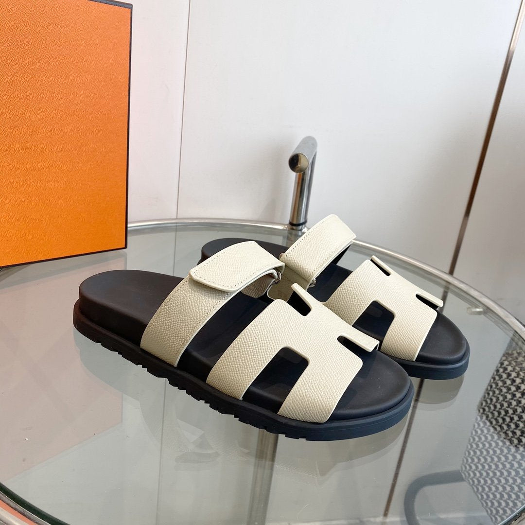 HERMES CHYPRE EPSOM Sandal white Leather