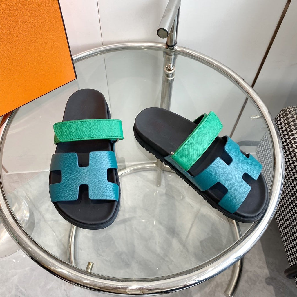 HERMES Chypre Sandal Tiffa with blue straps Leather