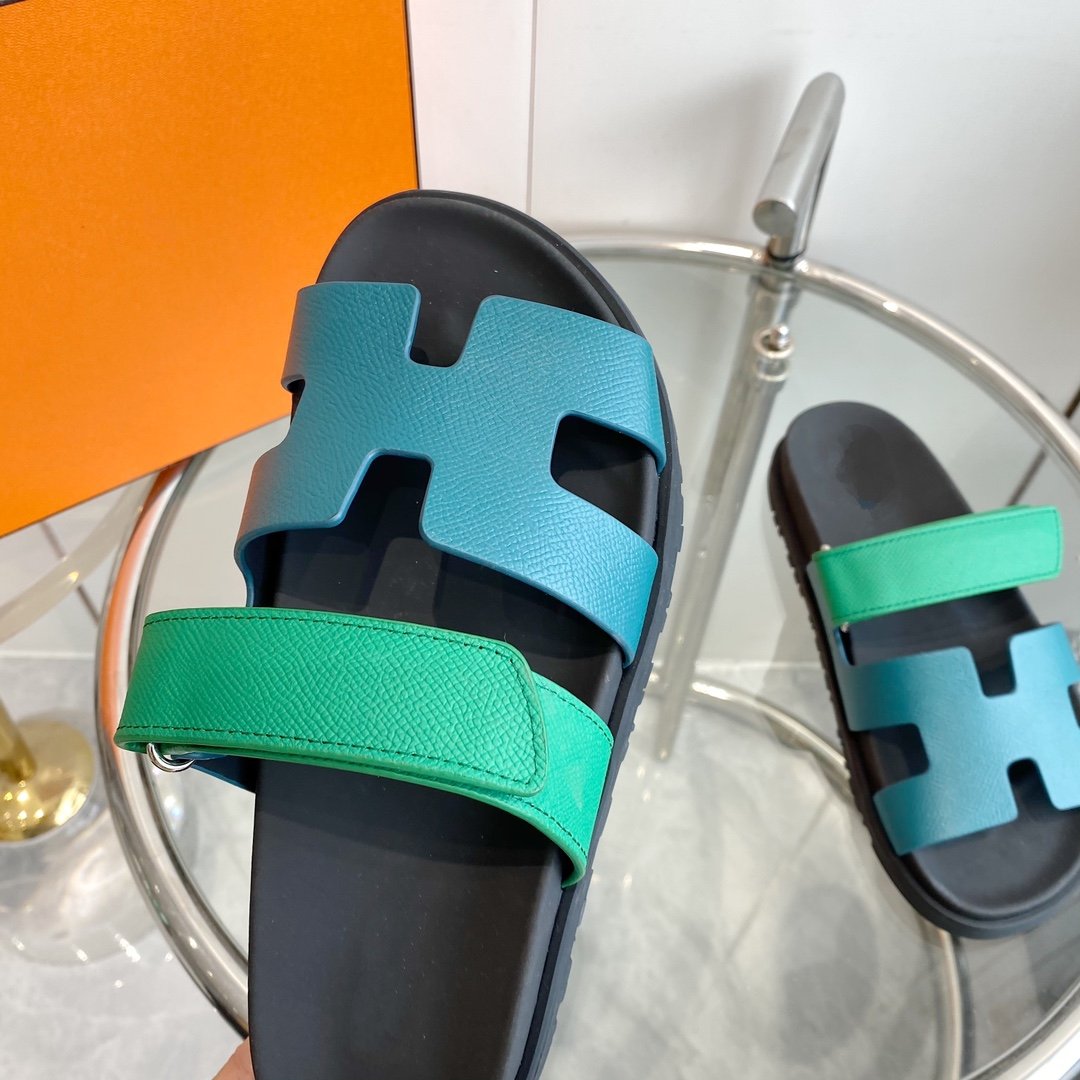 HERMES Chypre Sandal Tiffa with blue straps Leather