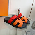 HERMES Chypre Sandal Orange Chapas / Red Suede