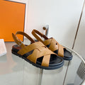 HERMES Genius Sandal Slingback Light Brown Calfskin Leather