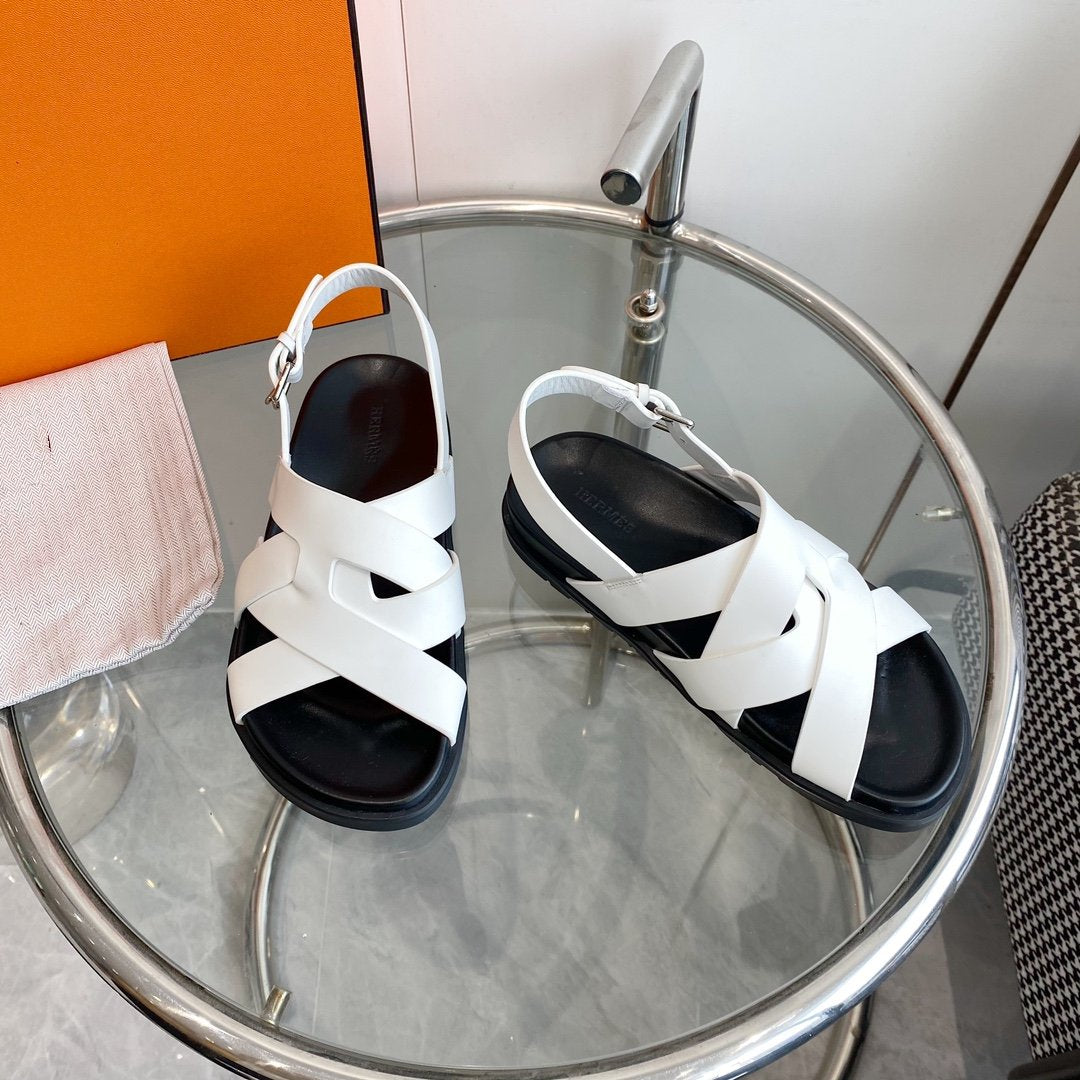 HERMES Genius Sandal Slingback White Calfskin Leather