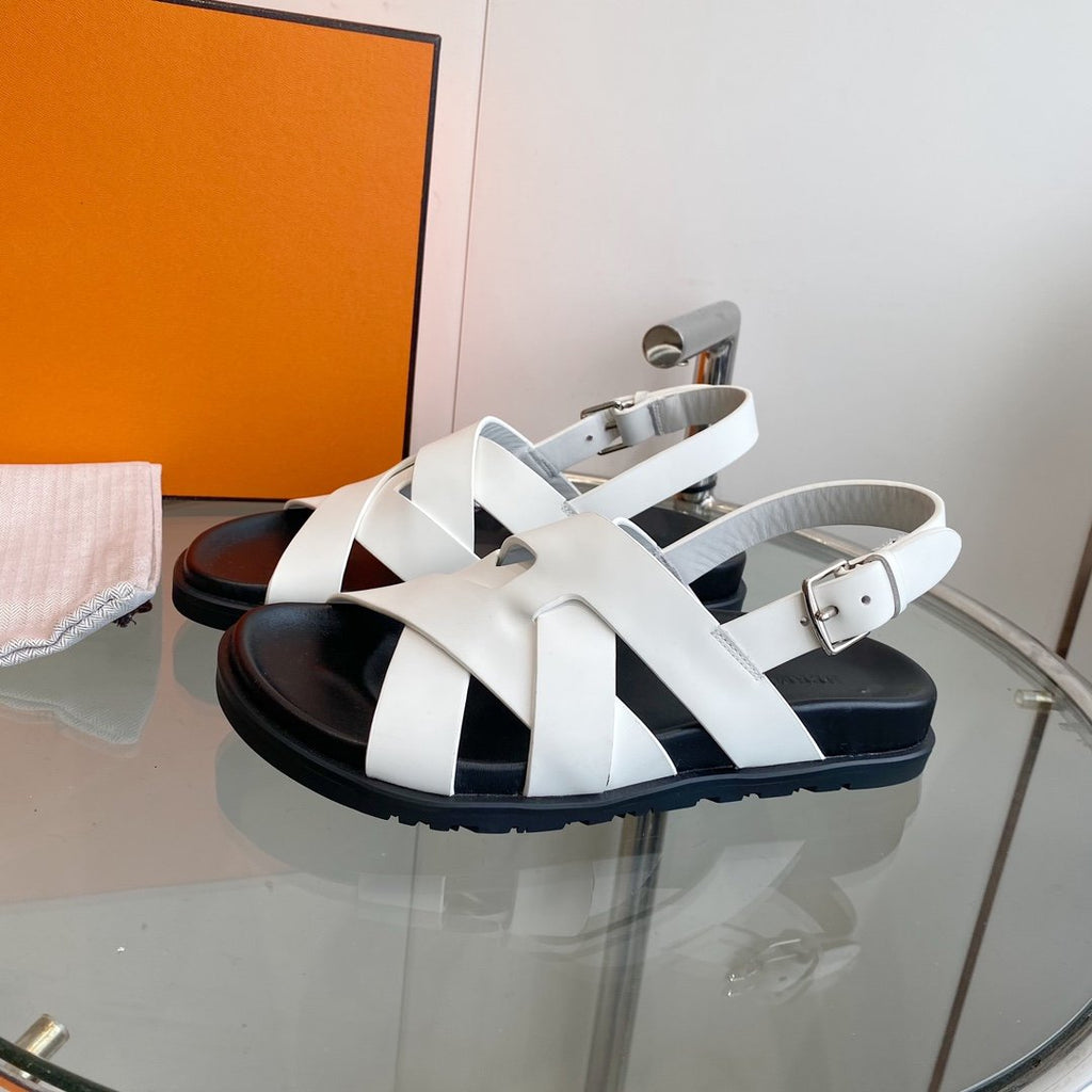 HERMES Genius Sandal Slingback White Calfskin Leather