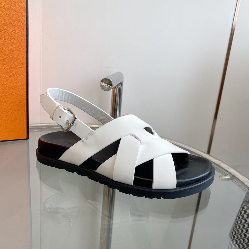 HERMES Genius Sandal Slingback White Calfskin Leather