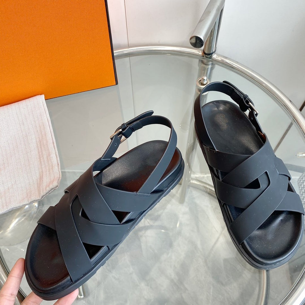 HERMES Genius Sandal Slingback Black Calfskin Leather