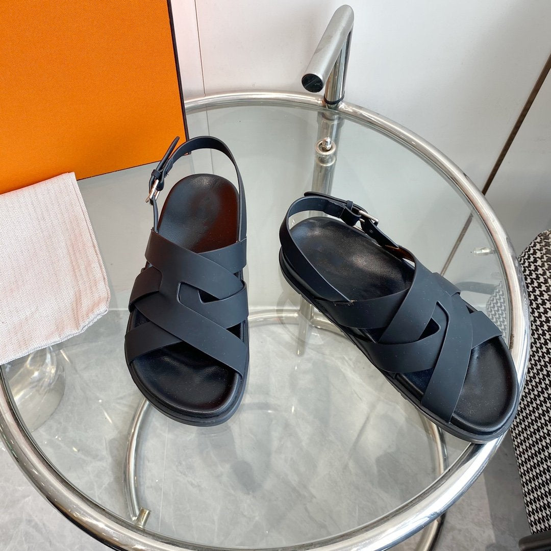 HERMES Genius Sandal Slingback Black Calfskin Leather