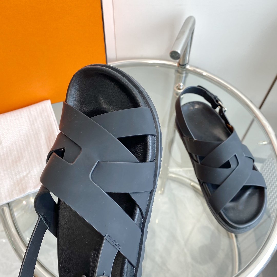 HERMES Genius Sandal Slingback Black Calfskin Leather
