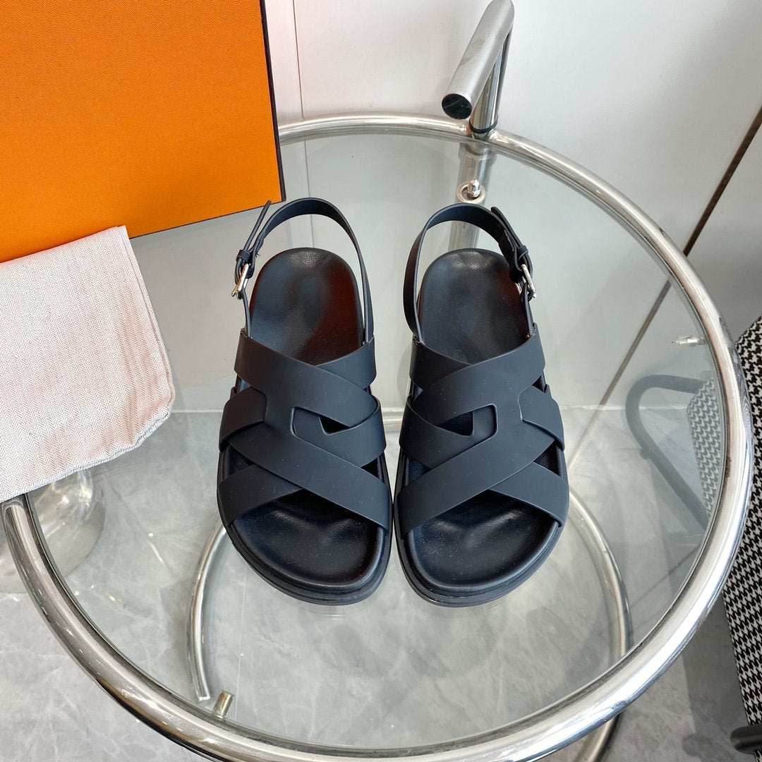HERMES Genius Sandal Slingback Black Calfskin Leather