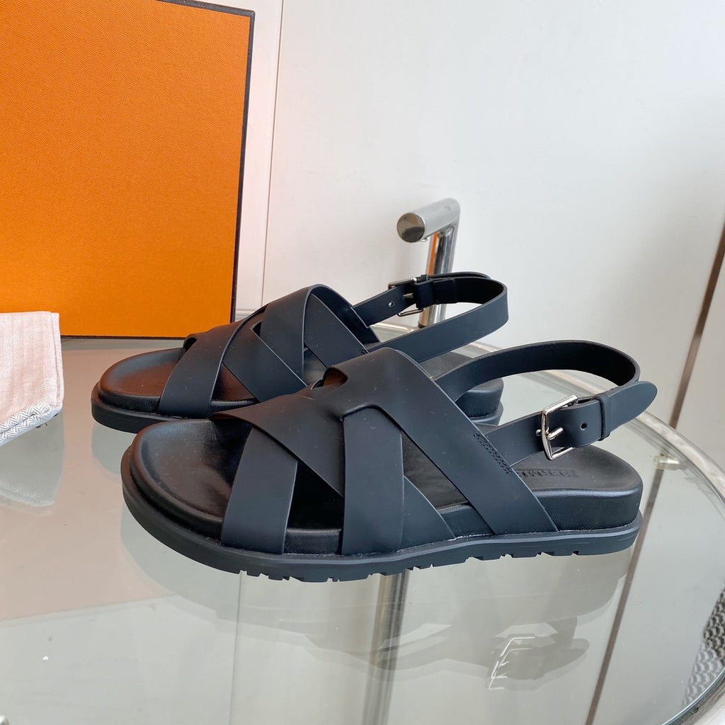 HERMES Genius Sandal Slingback Black Calfskin Leather