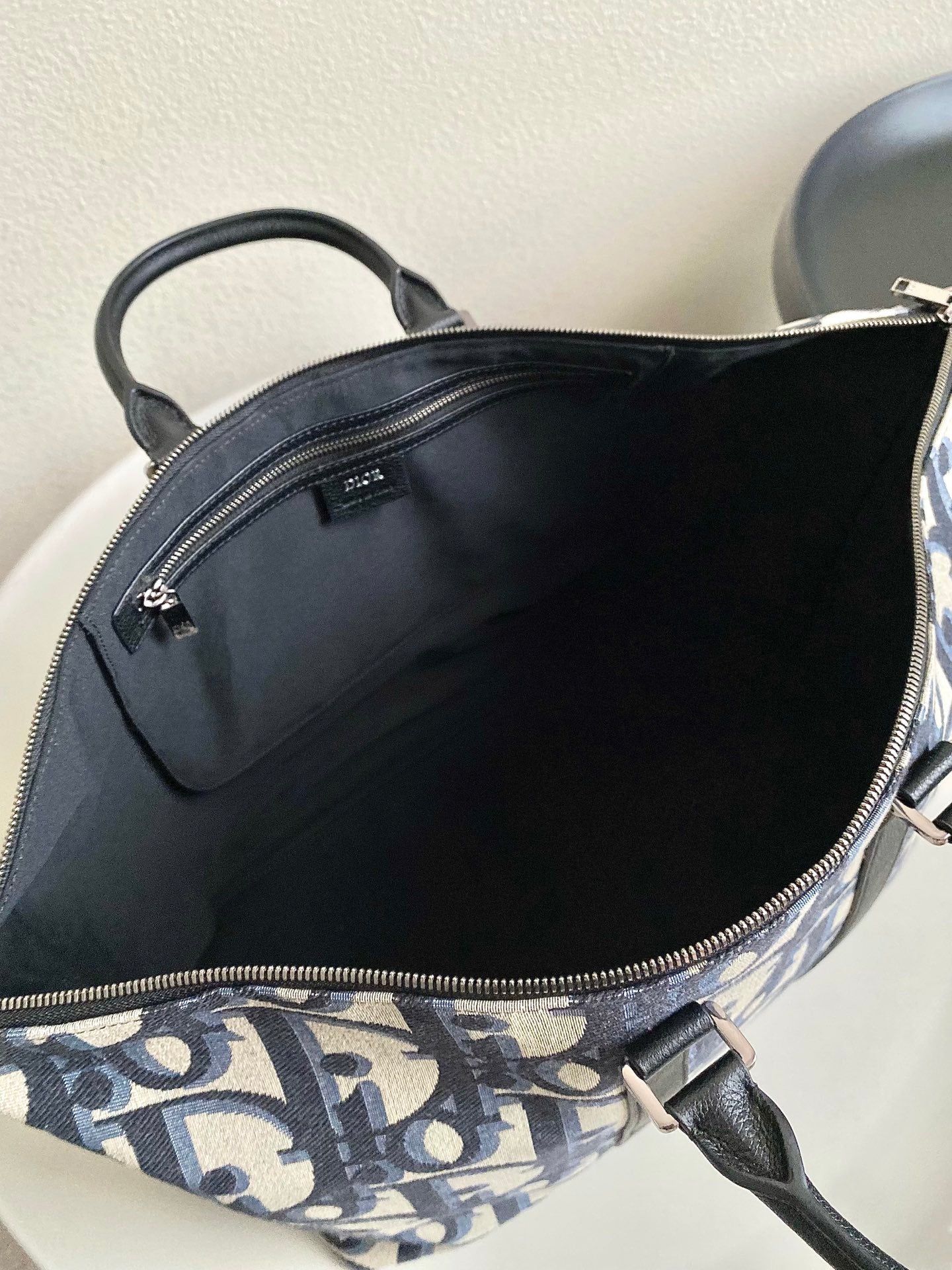 DIOR WEEKENDER 40 IN BEIGE AND BLACK MAXI OBLIQUE JACQUARD