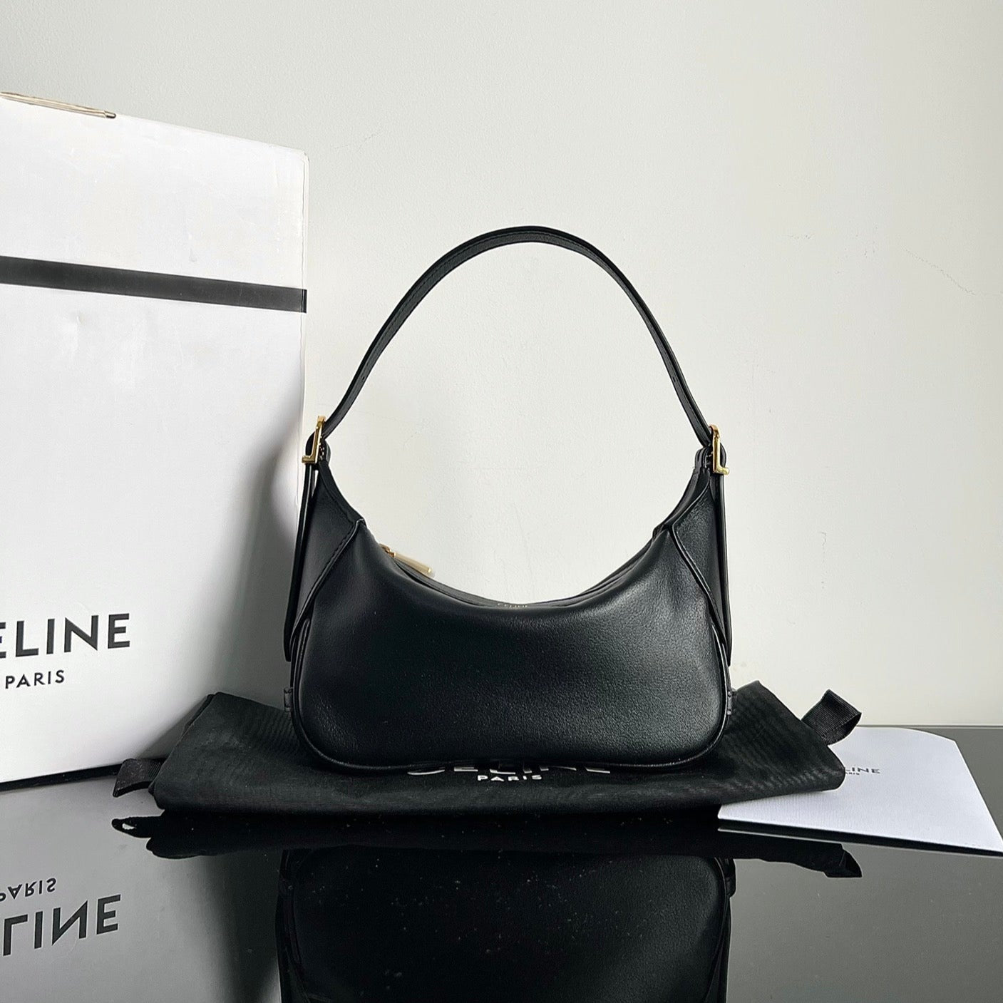 CELINE MINI SOFT 19 CALFSKIN HANDBAG BLACK