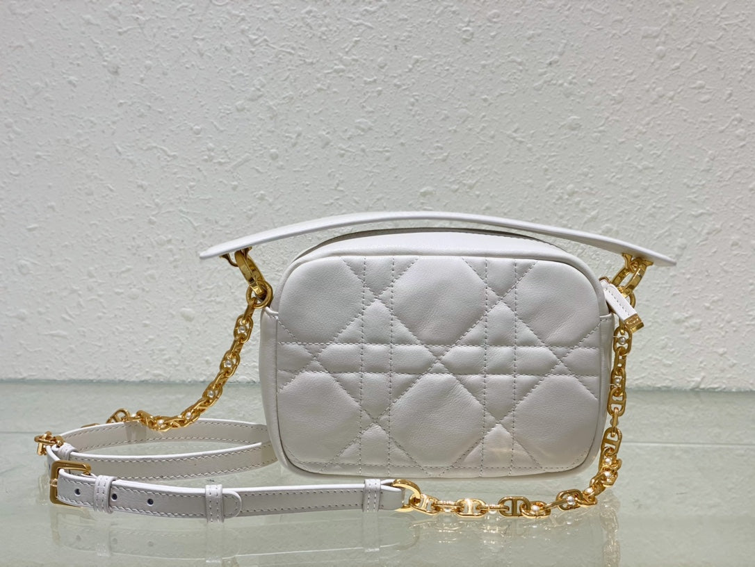 DIOR CARO BOX BAG 19 IN WHITE QUILTED MACROCANNAGE CALFSKIN