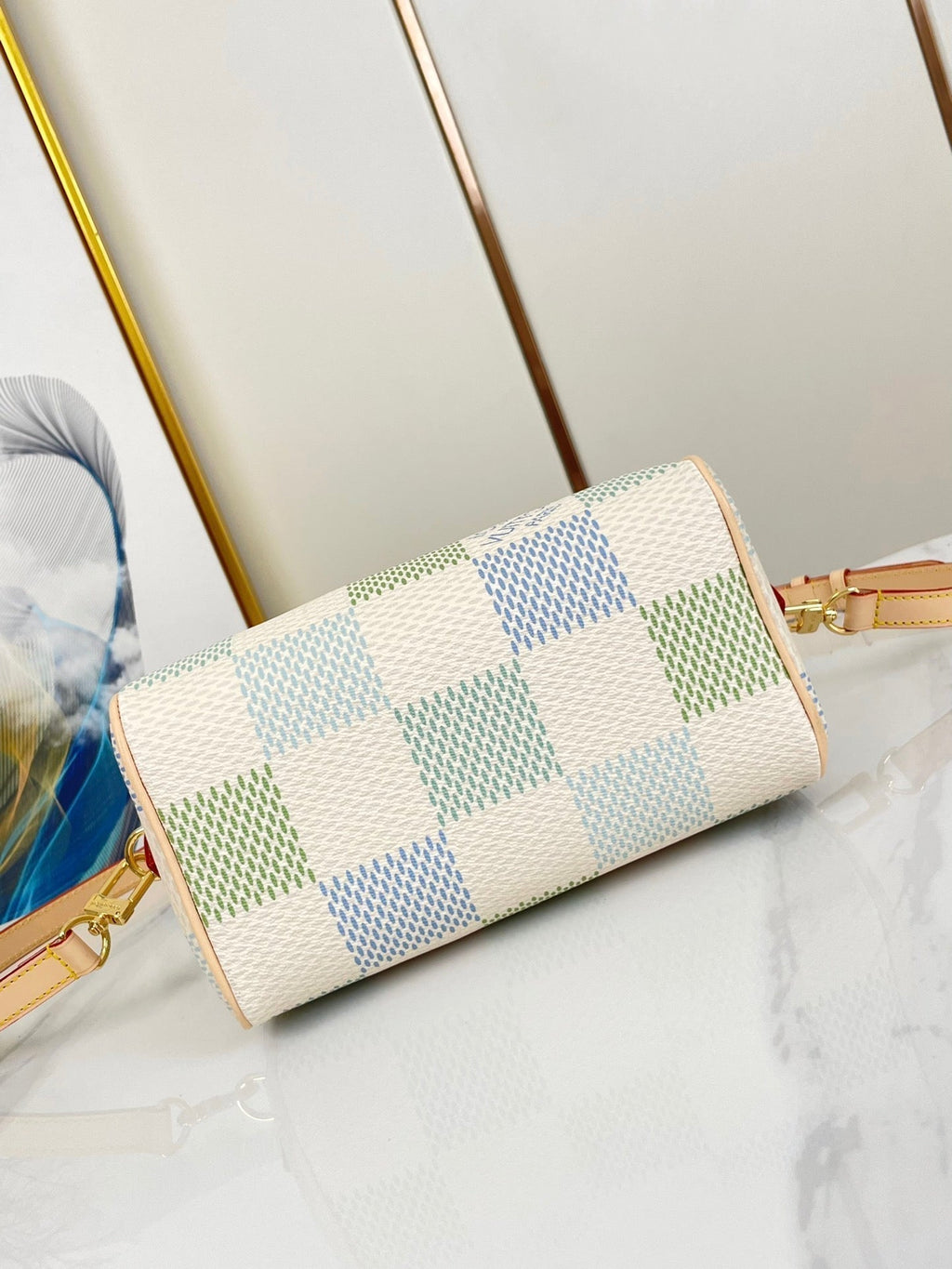 LOUIS VUITTON SPEEDY BANDOULIÈRE 20 IN PISTACHIO DAMIER GIANT CANVAS GOLD HARDWARE