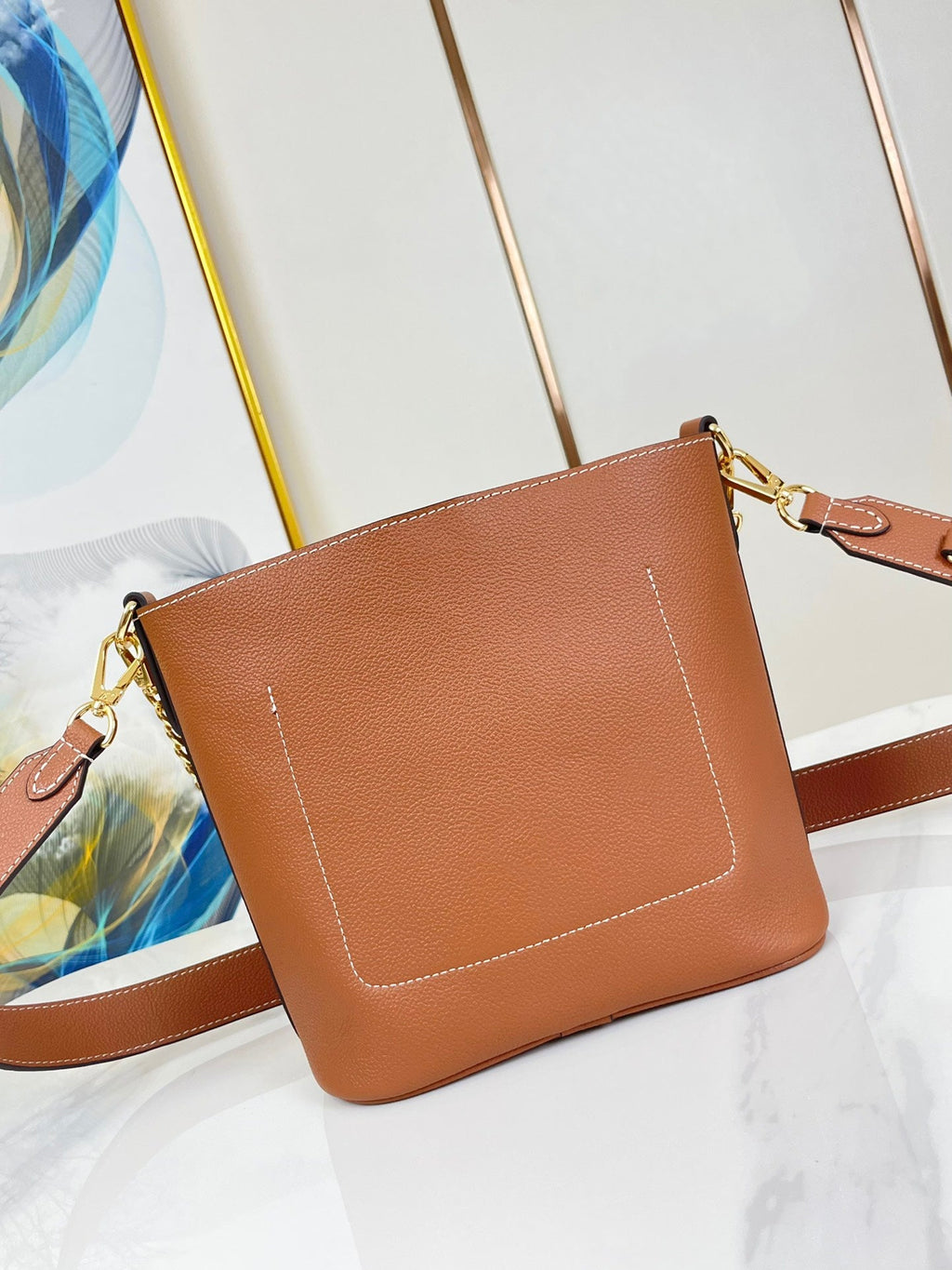 LOUIS VUITTON LOCK AND WALK 20 IN COGNAC GRAINED CALFSKIN GOLD HARDWARE