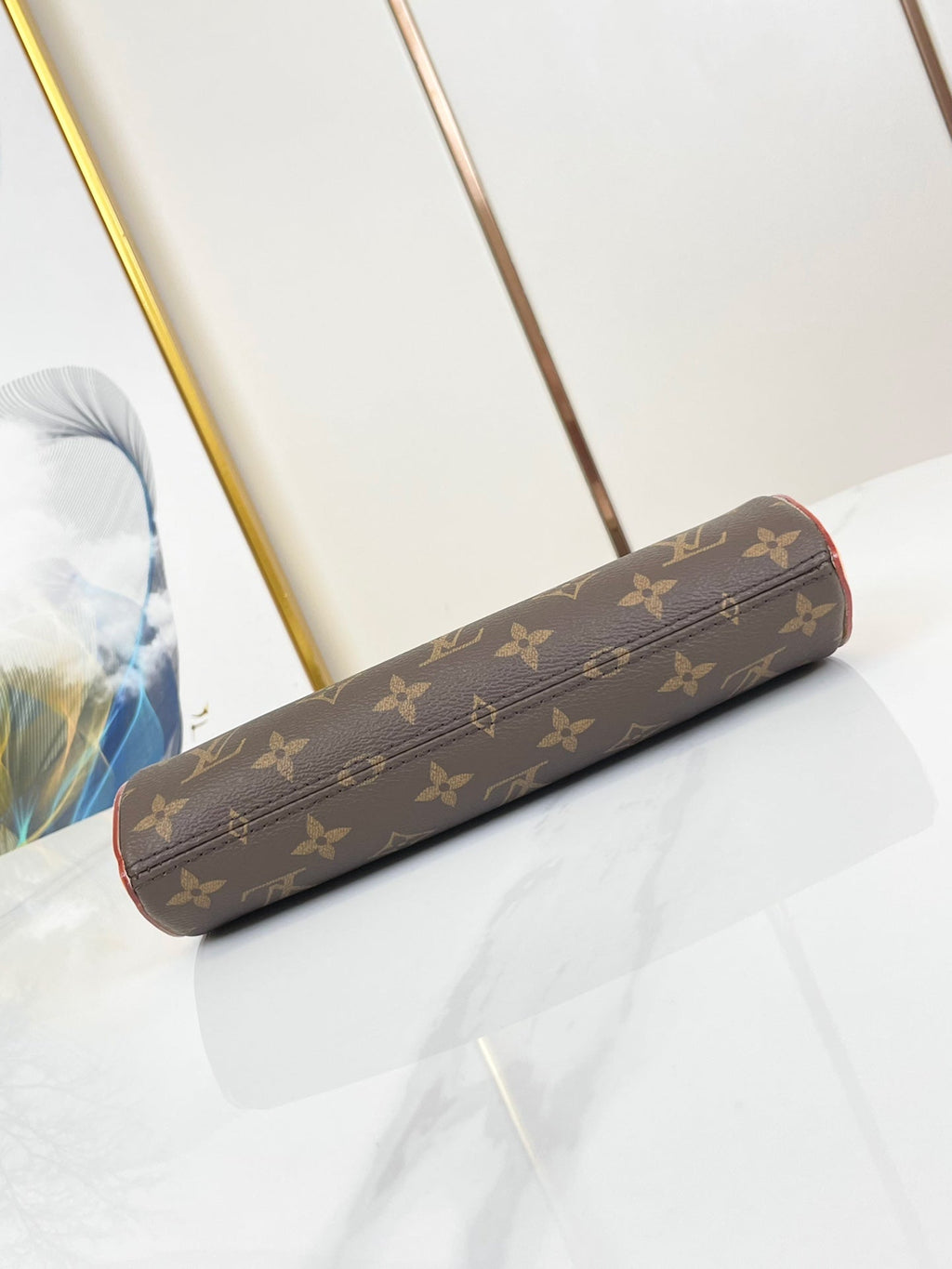 LOUIS VUITTON POCHETTE TIRETTE 22 IN BROWN MONOGRAM CANVAS GOLD BUCKLE