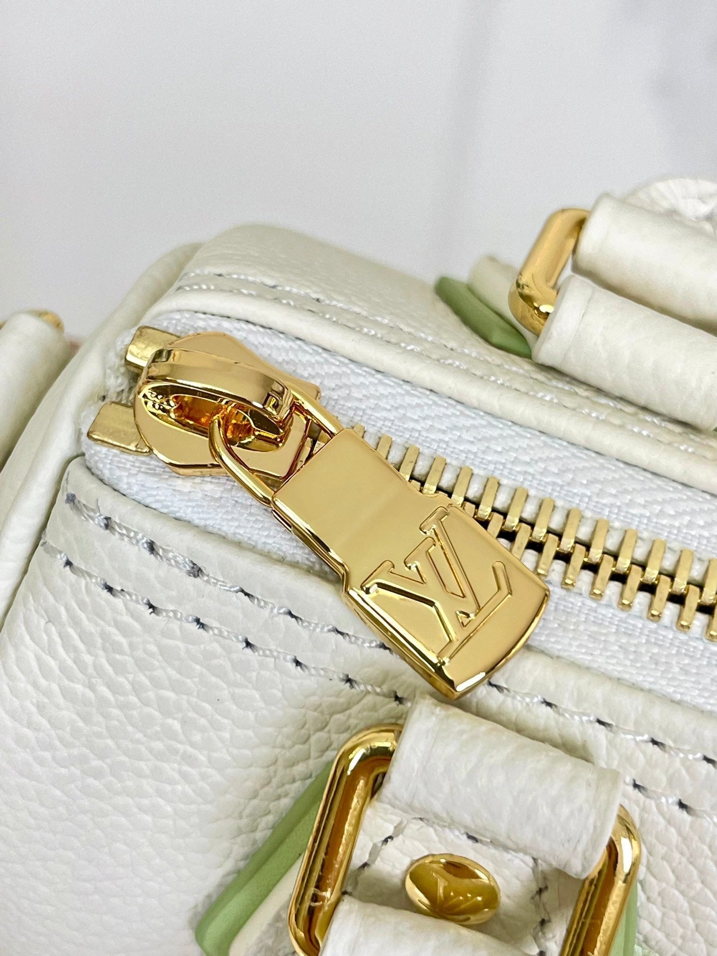 LOUIS VUITTON NANO SPEEDY 16 IN WHITE LATTE MONOGRAM EMPREINTE LEATHER GOLD HARDWARE