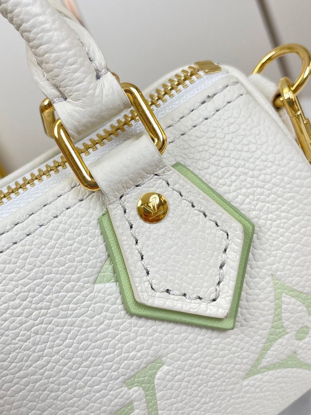 LOUIS VUITTON NANO SPEEDY 16 IN WHITE LATTE MONOGRAM EMPREINTE LEATHER GOLD HARDWARE