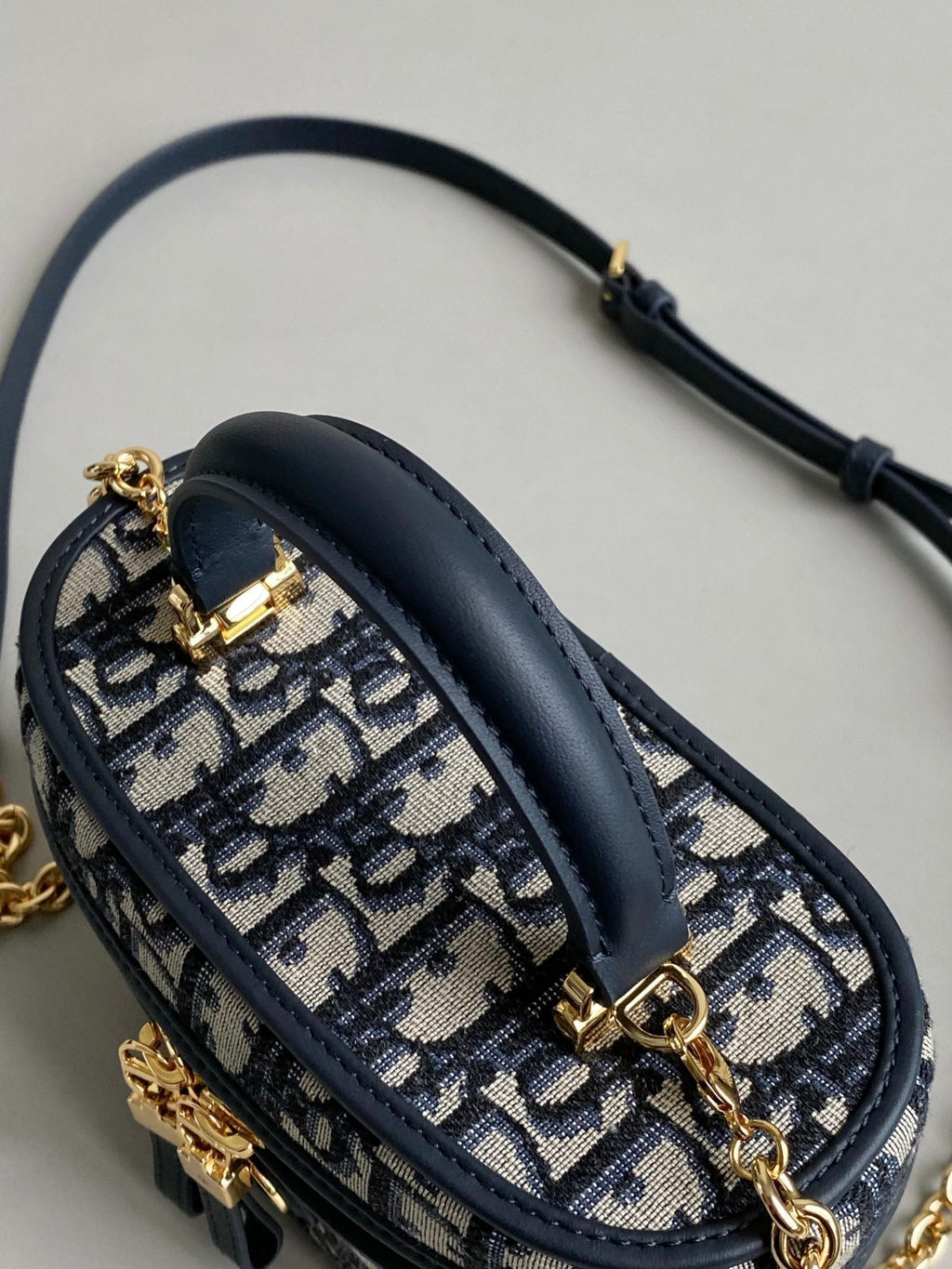 DIOR MONTAIGNE MINI VANITY CASE 16 BLUE OBLIQUE JACQUARD