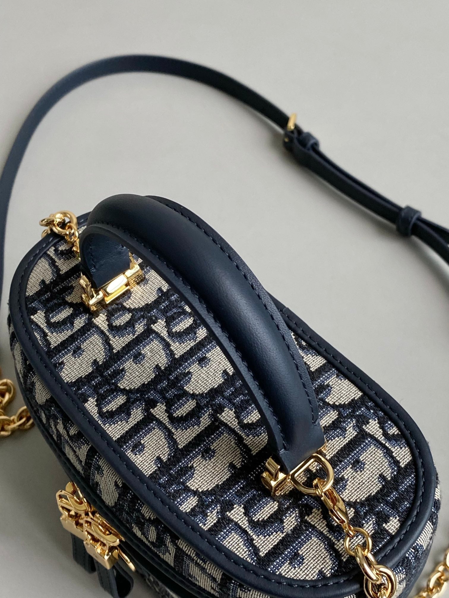 DIOR MONTAIGNE MINI VANITY CASE 16 BLUE OBLIQUE JACQUARD