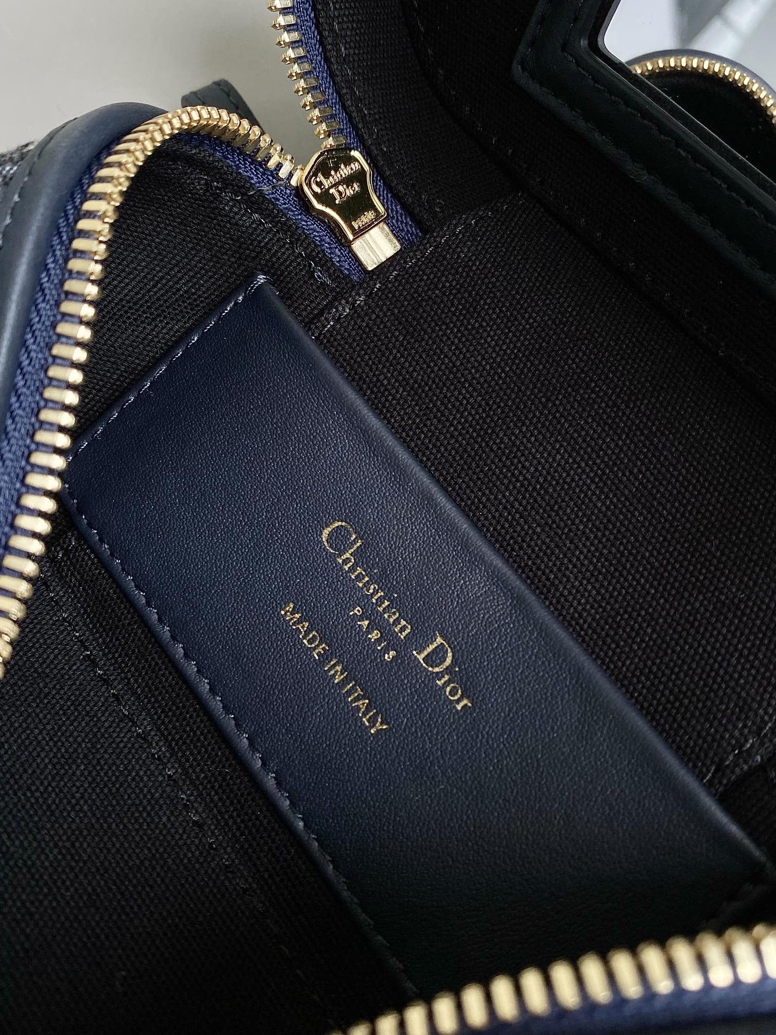 DIOR MONTAIGNE MINI VANITY CASE 16 BLUE OBLIQUE JACQUARD
