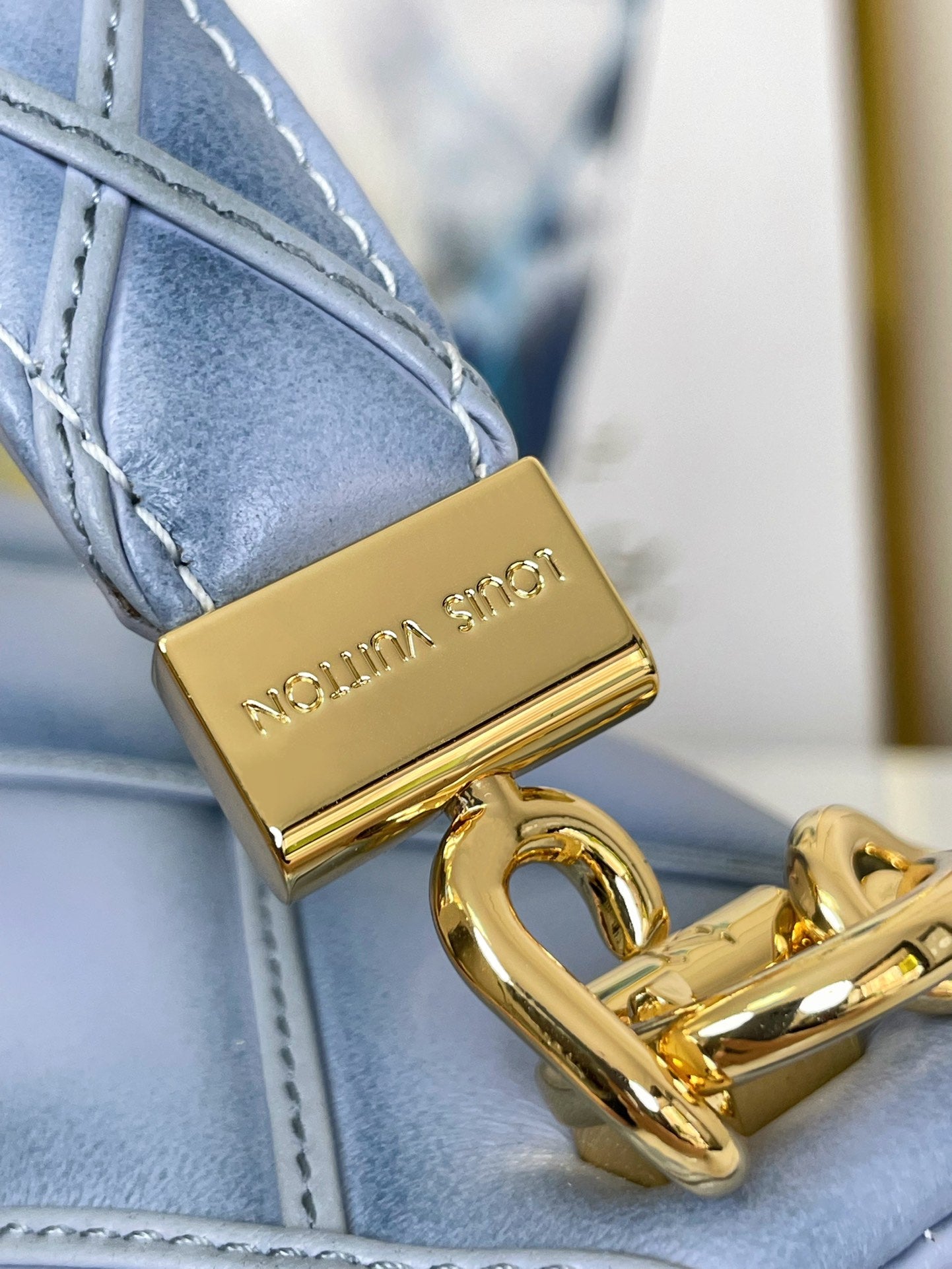 LOUIS VUITTON GO-14 MM 23 IN LIGHT BLUE GRAY QUILTED LAMBSKIN GOLD HARDWARE
