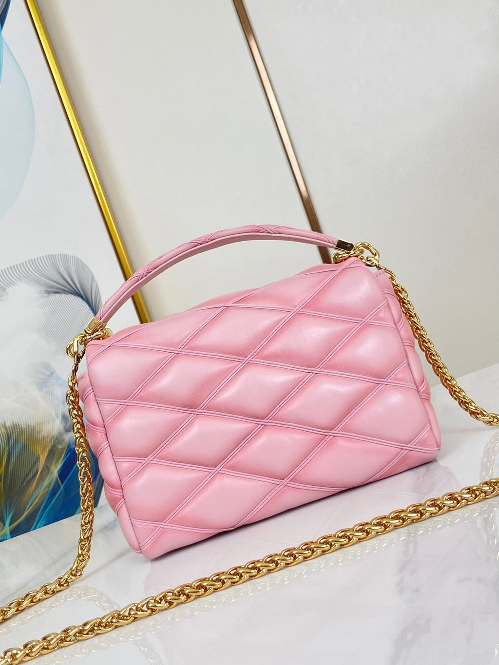 LOUIS VUITTON GO-14 MM 23 IN FRAMBOISE QUILTED LAMBSKIN GOLD HARDWARE