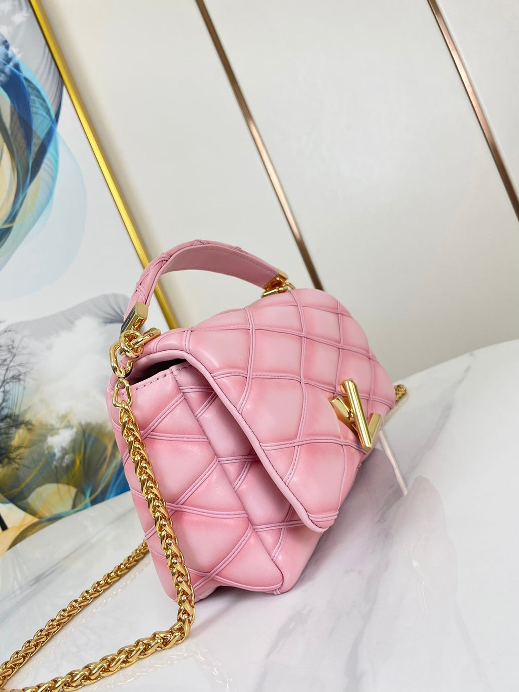 LOUIS VUITTON GO-14 MM 23 IN FRAMBOISE QUILTED LAMBSKIN GOLD HARDWARE