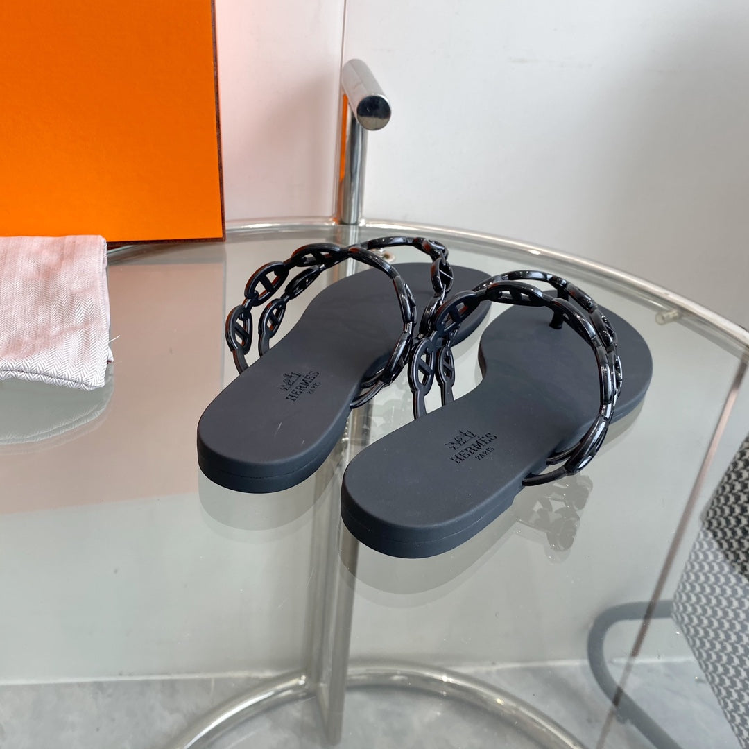 HERMES ISLAND SANDAL BLACK PVC WATERPROOF