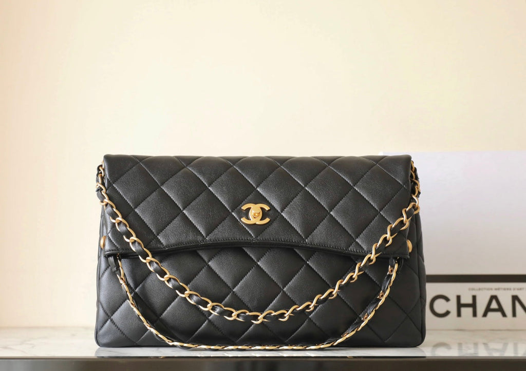 CHANEL 25S TOTE 36 CM IN BLACK LAMBSKIN WITH GOLD HARDWARE