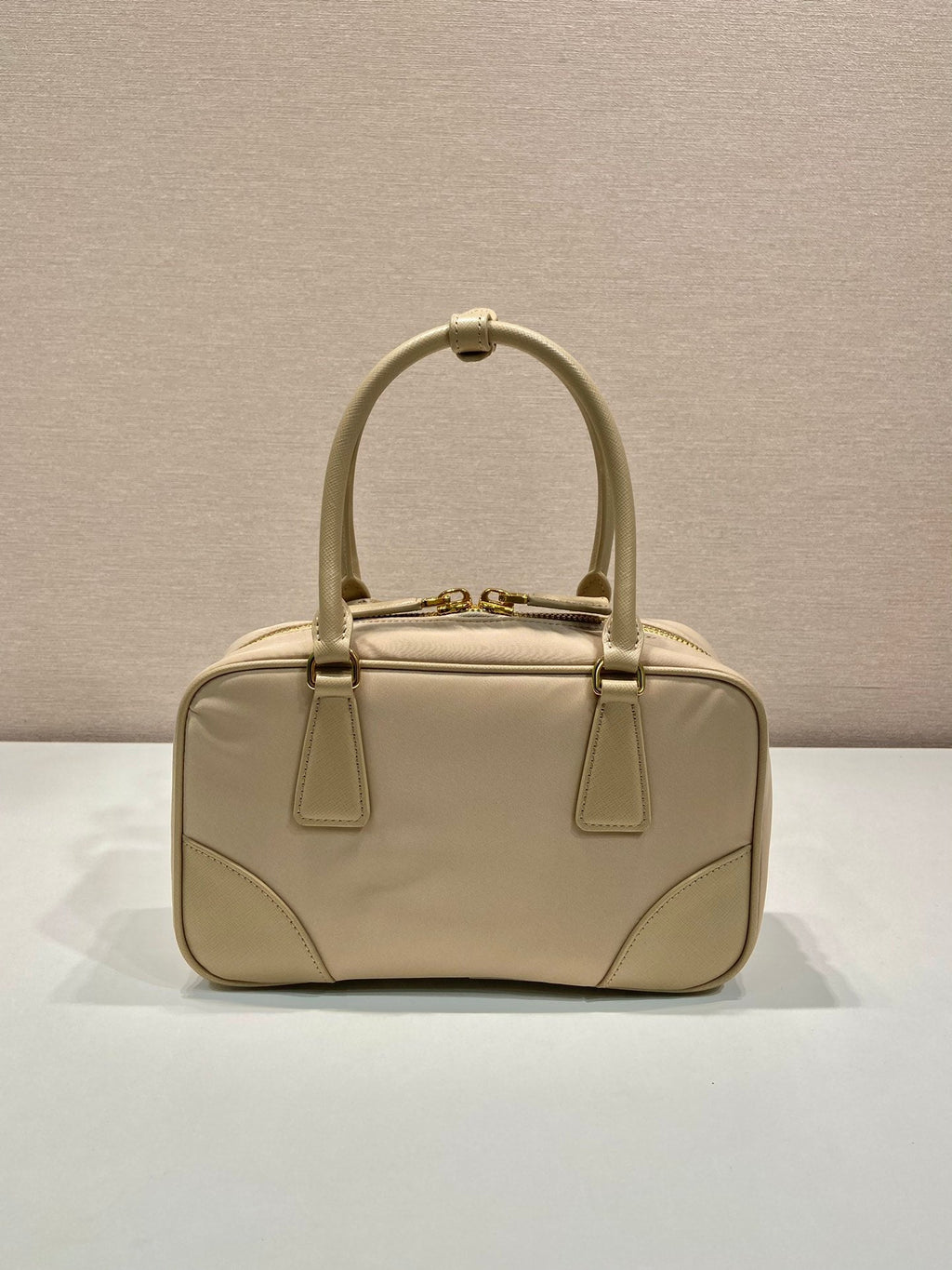 PRADA SMALL TOP HANDLE BAG 25 IN DRIED MOSS NYLON AND CALFSKIN TRIM