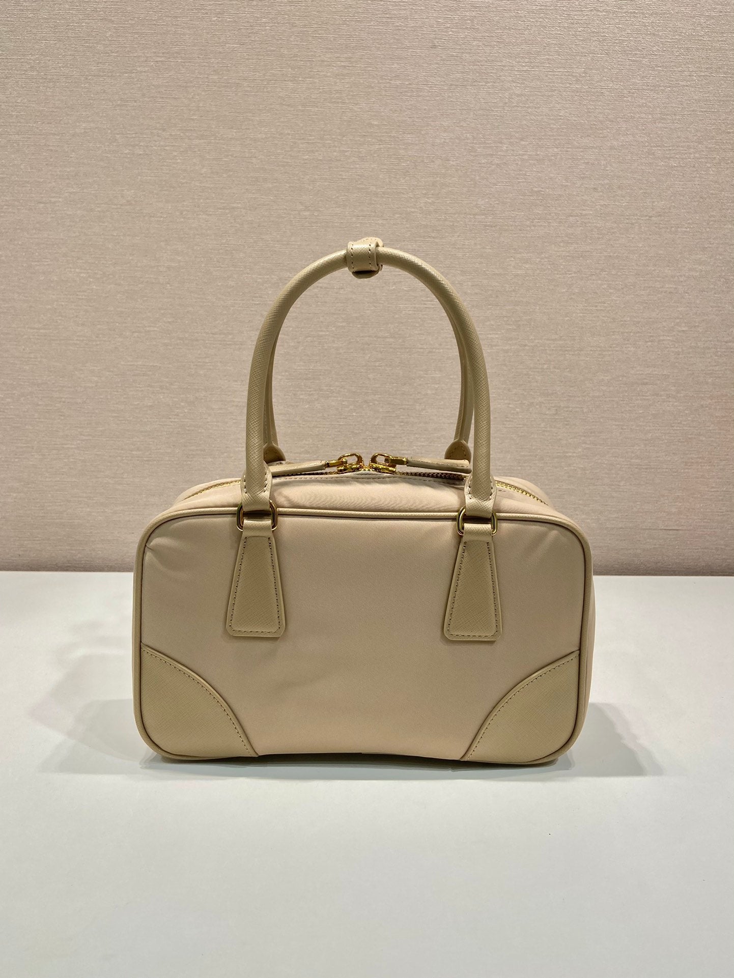 PRADA SMALL TOP HANDLE BAG 25 IN DRIED MOSS NYLON AND CALFSKIN TRIM