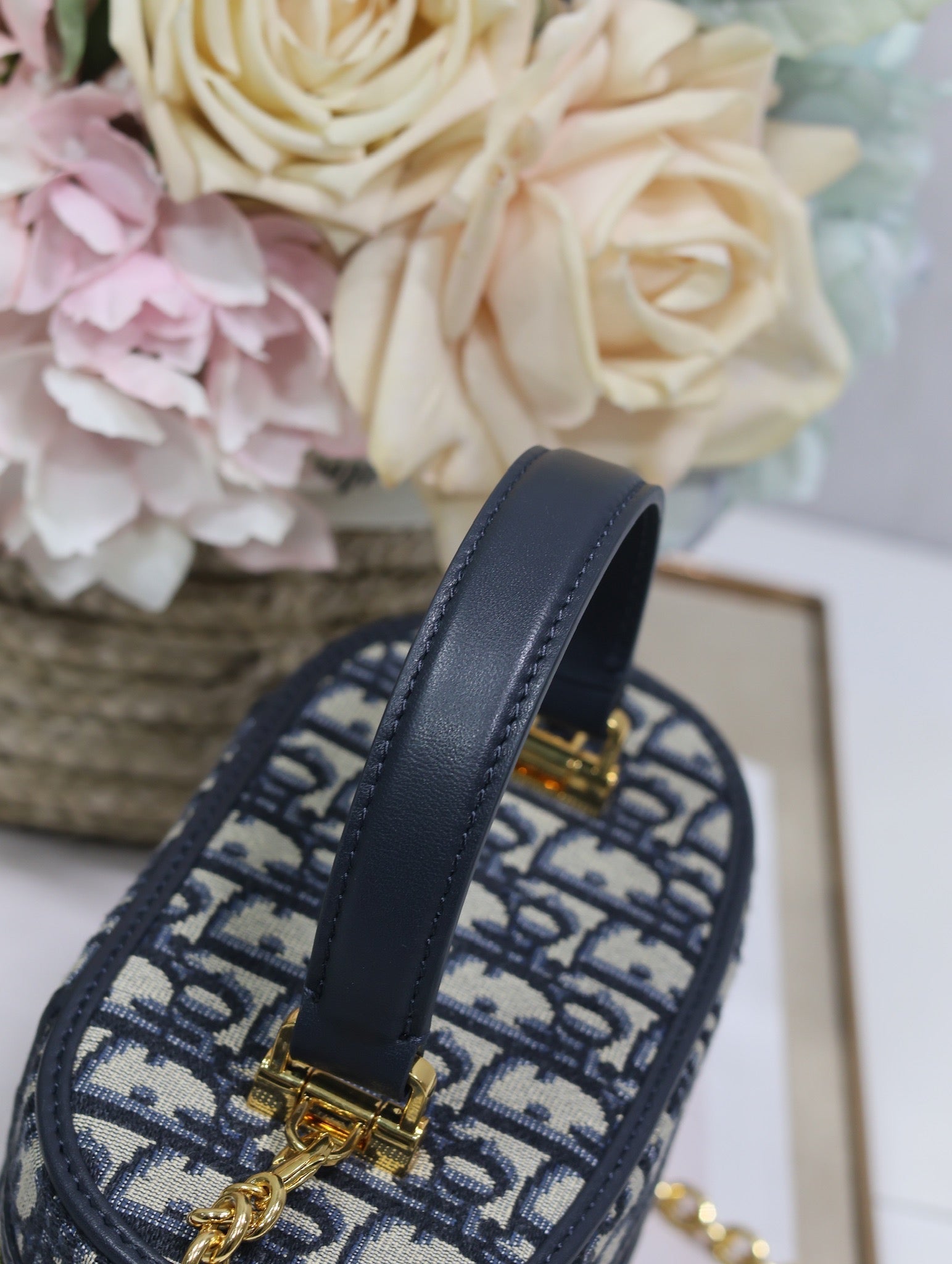 DIOR CARO 16 MINI VANITY CASE IN BLUE MONOGRAM OBLIQUE JACQUARD FABRIC
