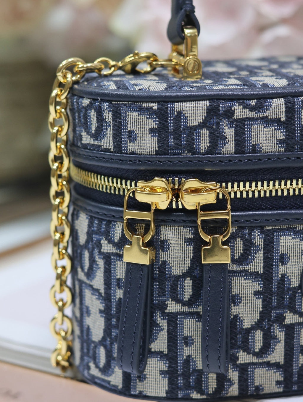 DIOR CARO 16 MINI VANITY CASE IN BLUE MONOGRAM OBLIQUE JACQUARD FABRIC