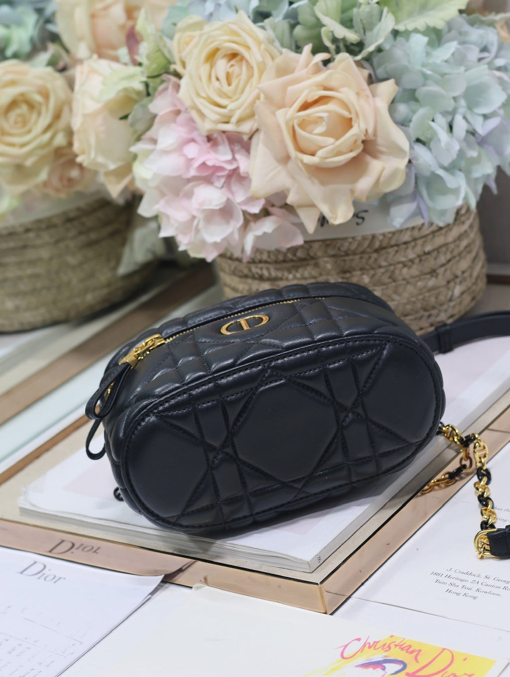 DIOR CARO 16 MINI VANITY CASE IN BLACK MACROCANNAGE LAMBSKIN