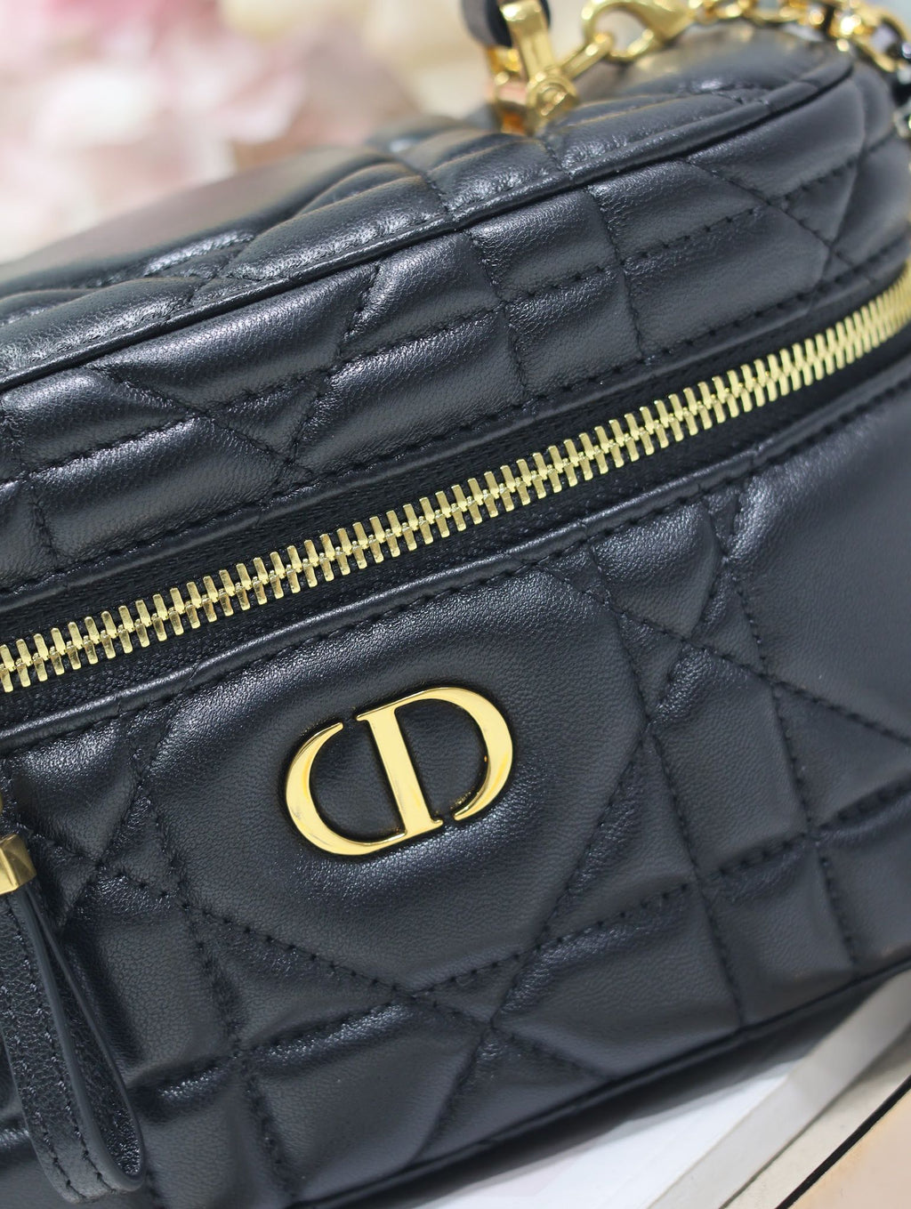 DIOR CARO 16 MINI VANITY CASE IN BLACK MACROCANNAGE LAMBSKIN